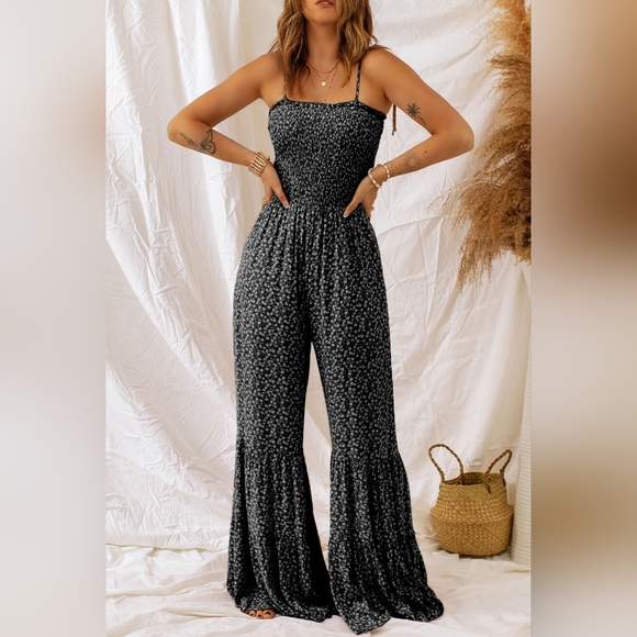 Floral Spaghetti Strap Wide Leg Jumpsuit - Picture 4 of 4